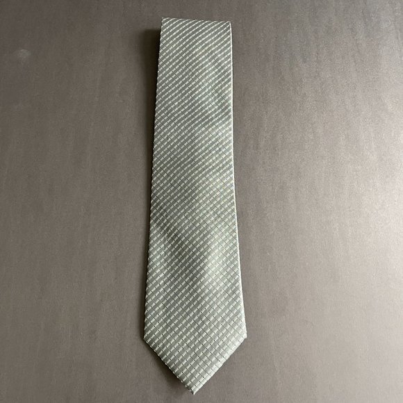 Giorgio Armani Le Collezioni Greenish Gray Stripped Silk Tie - Picture 2 of 5